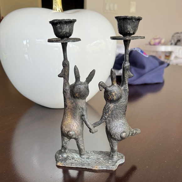Vintage Whimsical Bronze Rabbit Candle Holder - Picture 5 of 8